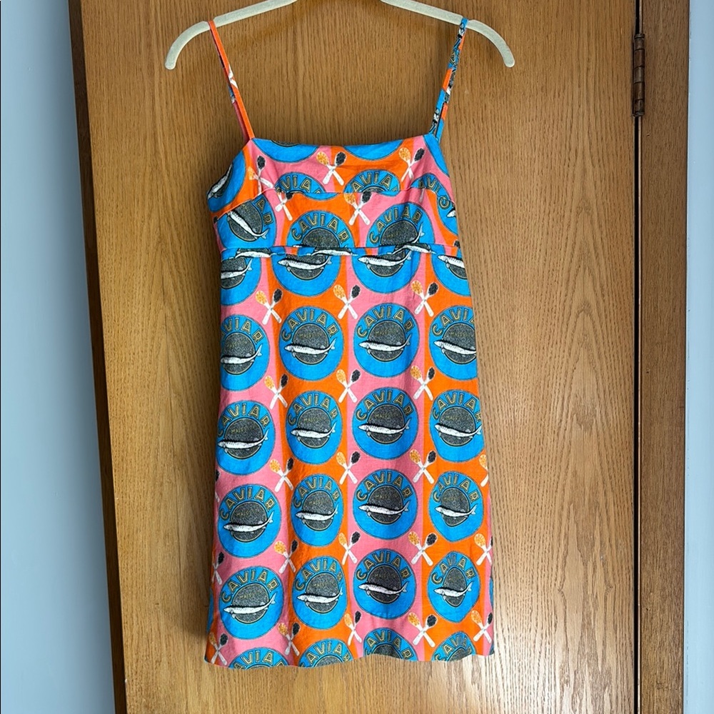 Rachel Antonoff Blue Orange Caviar Linen Mini Dress